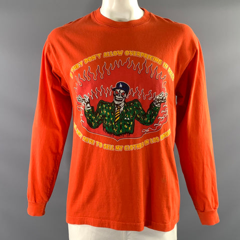 WARREN LOTAS Size L Orange Graphic Cotton Crew Neck Pullover