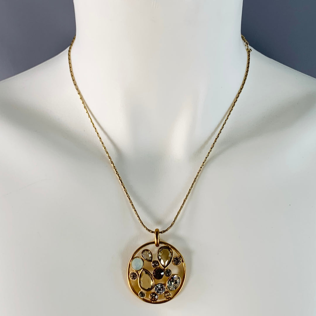 GIVENCHY Vintage Gold Chain Link Rhinestones Pendant Necklace