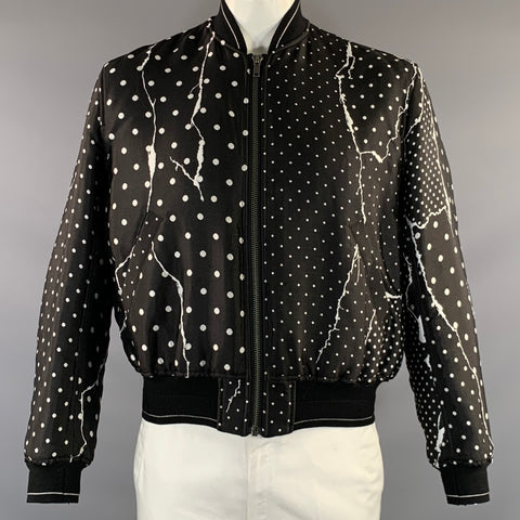 HAIDER ACKERMANN Size L Black White Jacquard Polyester & Silk Bomber Jacket