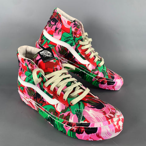 KENZO Size 9 Pink White & Green Floral Canvas High Top Sneakers