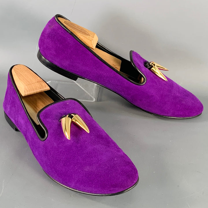 GIUSEPPE ZANOTTI Size 9 Purple Suede Slip On Metal Tassel Loafers