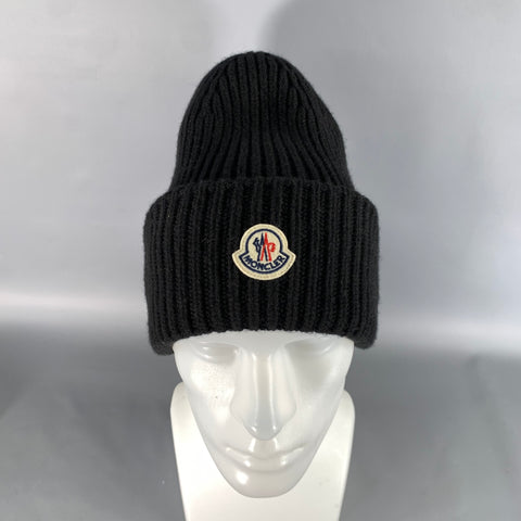 MONCLER Size One Size Black White Ribbed Wool Cashmere Hats
