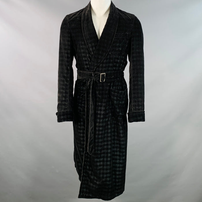 COMME des GARCONS HOMME PLUS Size S Black Black Checkered Polyester Shawl Lapel Robe