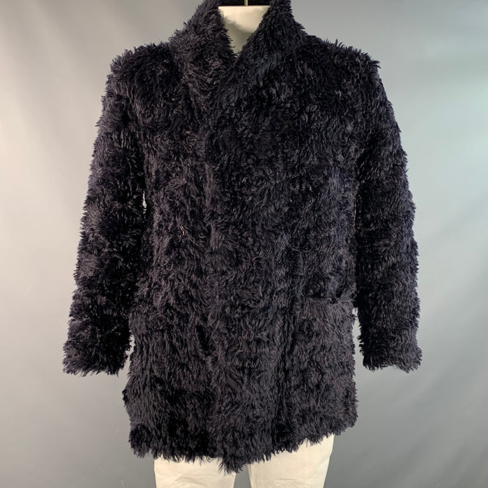 PAUL SMITH Size L Black Textured Mohair Blend Shawl Collar Coat
