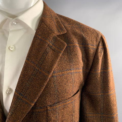 ERMENEGILDO ZEGNA Chest Size 44 Brown Blue Plaid Cashmere & Silk Sport Coat
