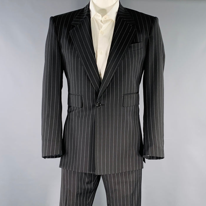 DOLCE & GABBANA Size 42 Black Grey Pinstripe Polyester Blend Suit