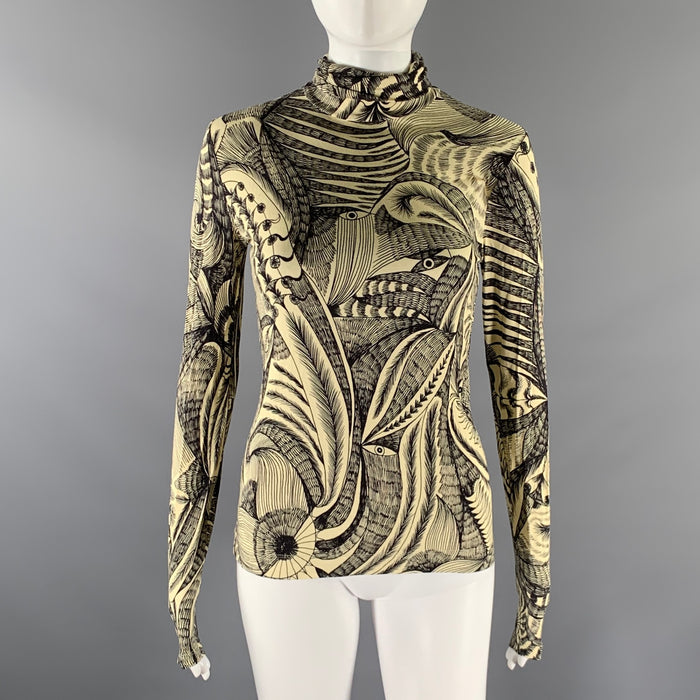 DRIES VAN NOTEN Size S Black Cream Viscose Elastane Geometric Casual Top