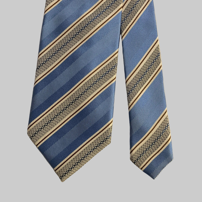 ERMENEGILDO ZEGNA One Size Blue Cream Diagonal Stripe Silk Tie