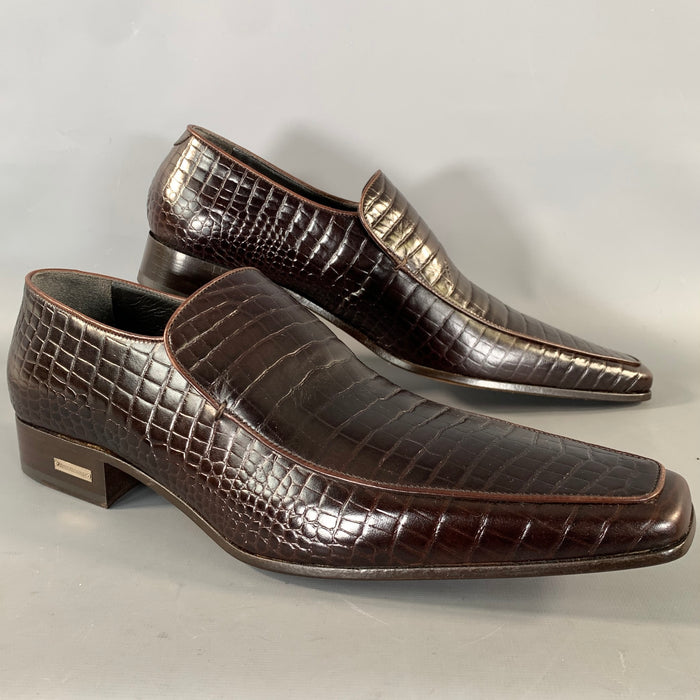 DSQUARED2 Size 10 Brown Embossed Leather Slip On Loafers
