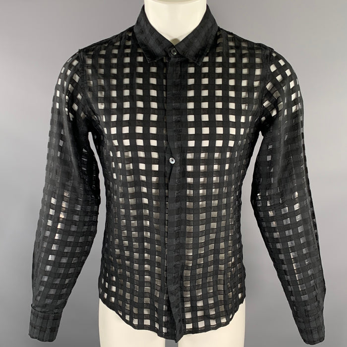 ANN DEMEULEMEESTER Size XS Black Plaid Cupro Blend Sheer Long Sleeve Shirt