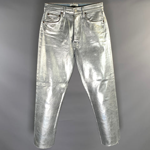 AGOLDE Size 26 Silver Metallic Denim Button Fly Jeans