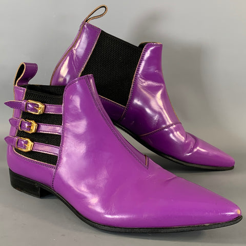 GUCCI Size 7 Purple Black Leather Pointed Toe Boots