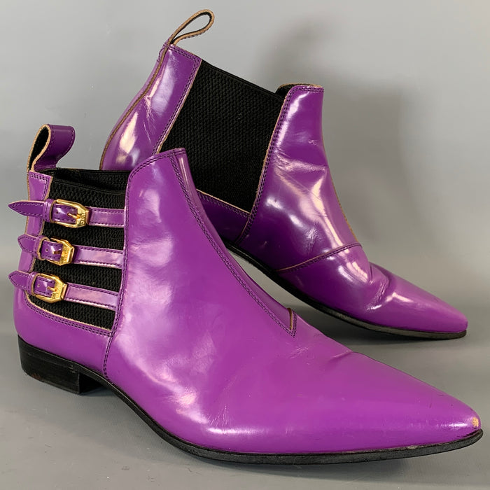 GUCCI Size 7 Purple Black Leather Pointed Toe Boots
