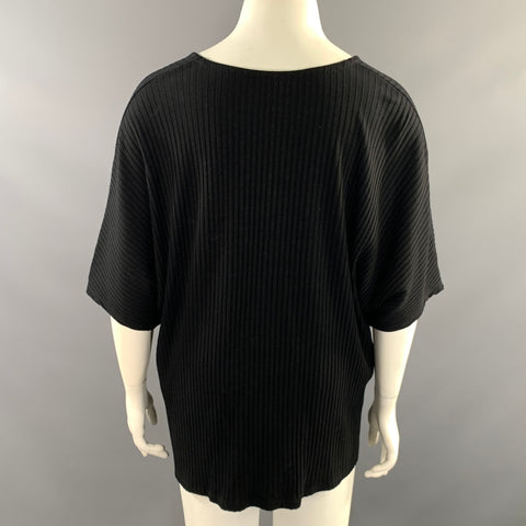 EILEEN FISHER Size XL Black Tencel blend Ribbed V Neck Casual Top