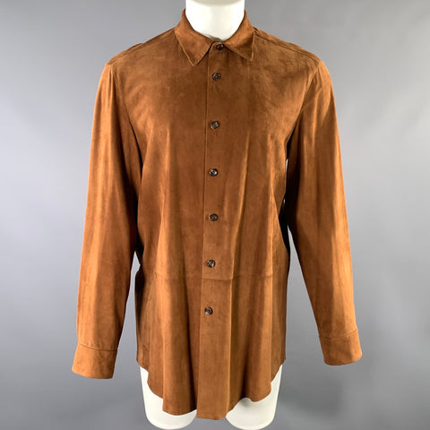 BOSS by HUGO BOSS Size 42 Brown Leather Button Up Long Sleeve Shirt