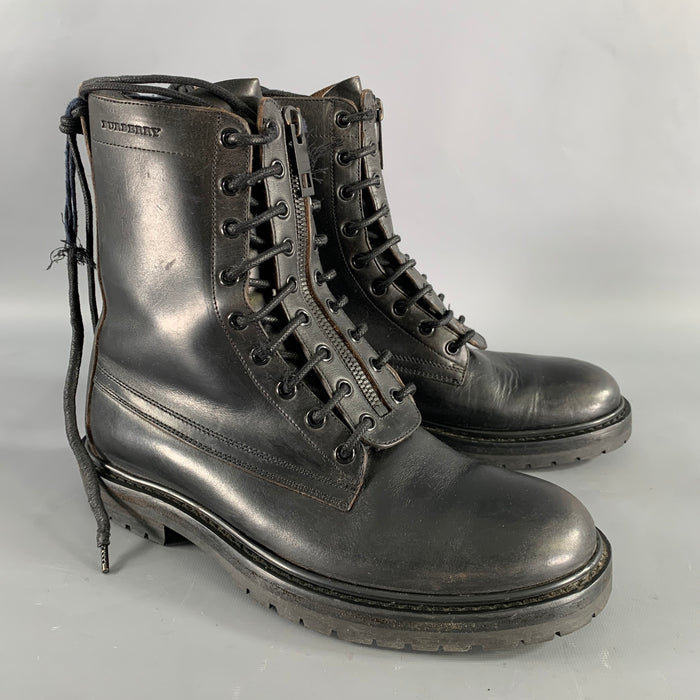 BURBERRY Size 8 Black Leather Lace Up Boots