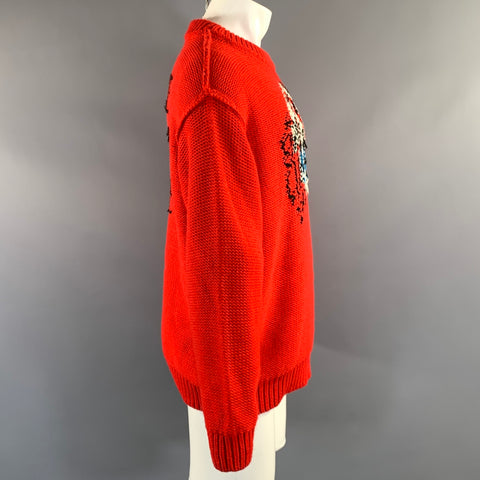 DOUBLET Size M Red Black & White Knitted Wool & Acrylic Crew Neck Sweater