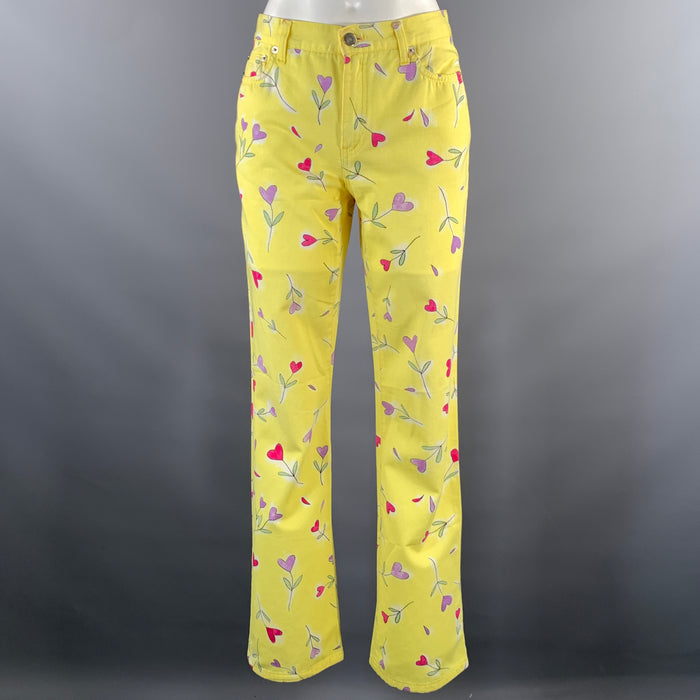 MOSCHINO Size 28 Yellow Pink Cotton Floral Straight Jeans