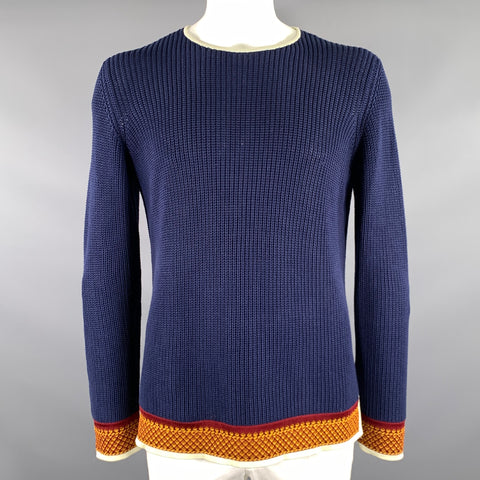 JEAN PAUL GUALTIER MAILLE Size L Navy Gold & burgundy Knitted Scoop Neck Sweater