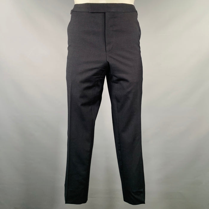 TOM FORD Size 38 Black Navy Checkered Wool Blend Flat Front Dress Pants