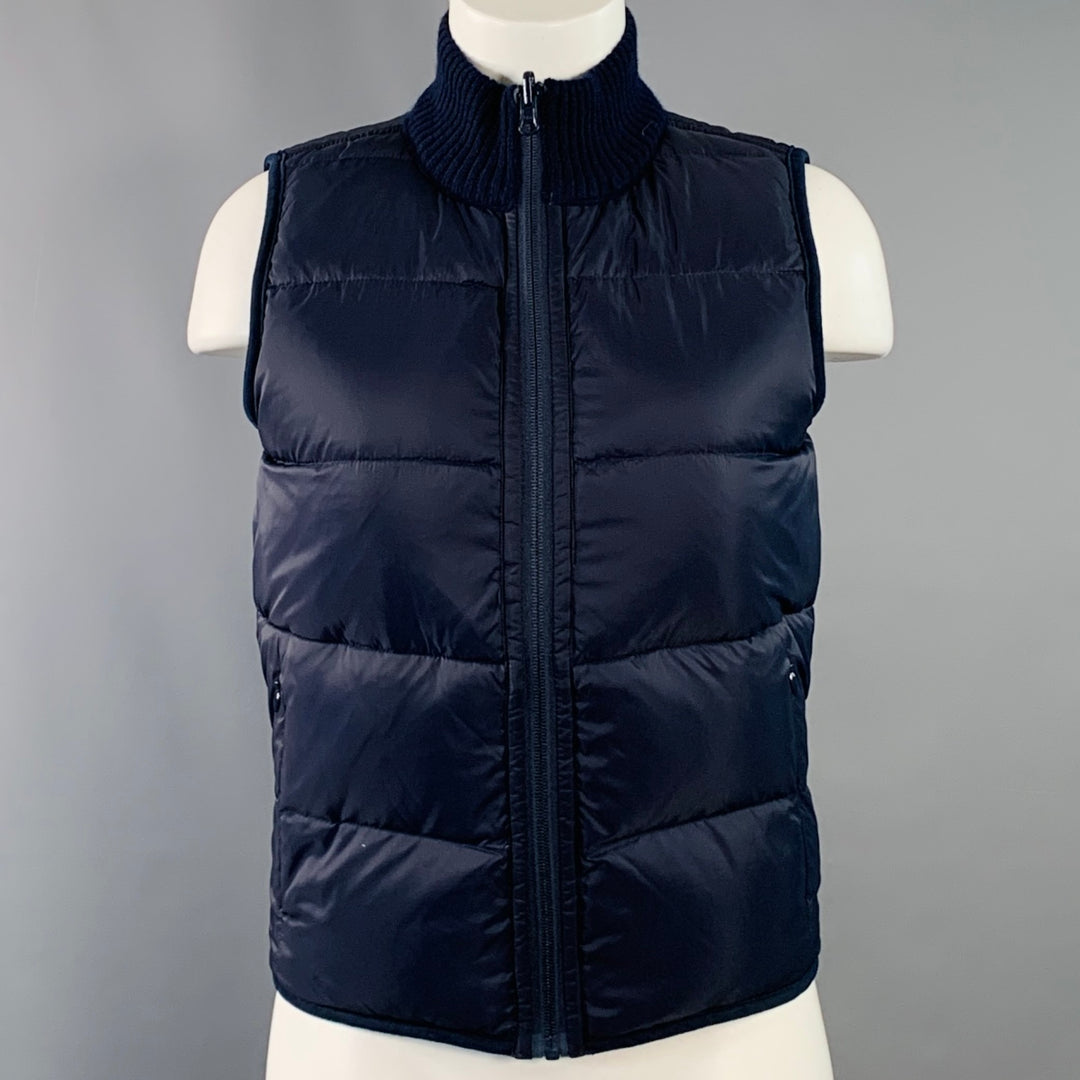 NO BRAND Size M Navy Cashmere Polyester Reversible Cable Knit Puffer Vest