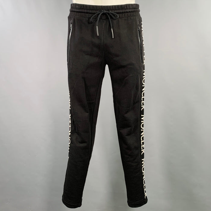 MONCLER Size L Black Logo Cotton Drawstring Casual Pants