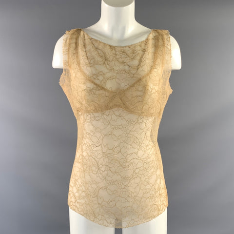 CHANEL Size 6 Beige Tan Rayon Blend Lace See Through Casual Top