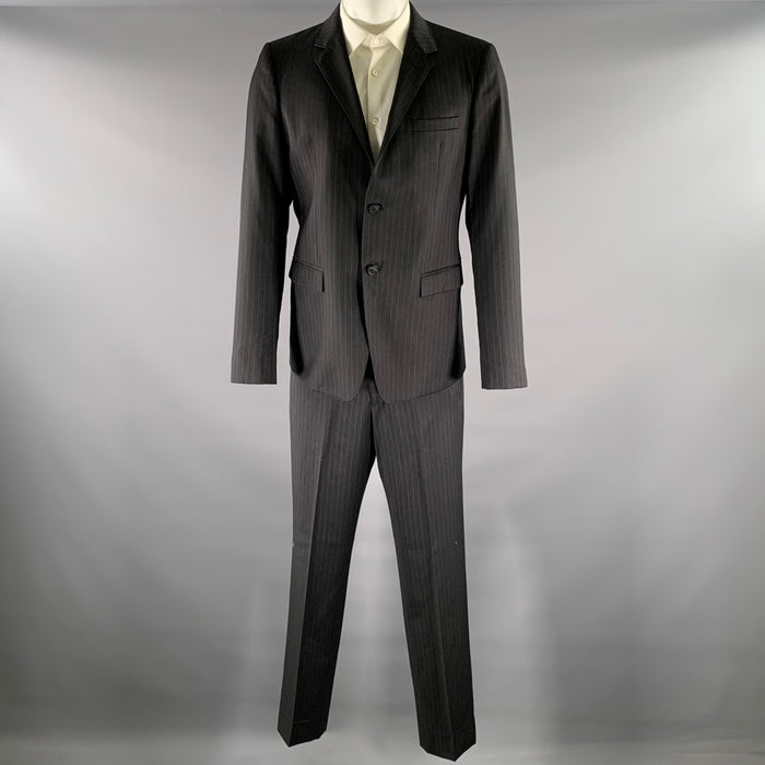 EMPORIO ARMANI Size 42 Grey Charcoal Pinstripe Virgin Wool Notch Lapel Suit