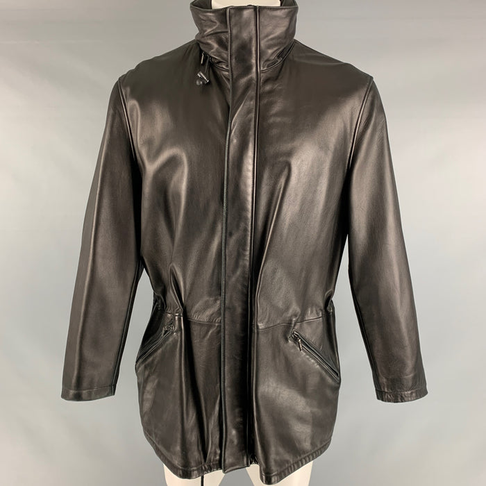 ARMANI COLLEZIONI Size 38 Black Solid Leather Drawstring Jacket