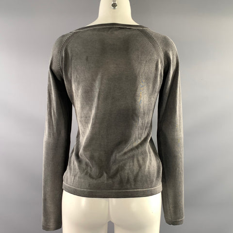 PRADA Size M Light Grey Cotton Distressed V Neck Cardigan