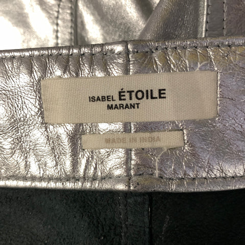 ISABEL MARANT Size 4 Silver Leather Metallic Jean Cut Casual Pants