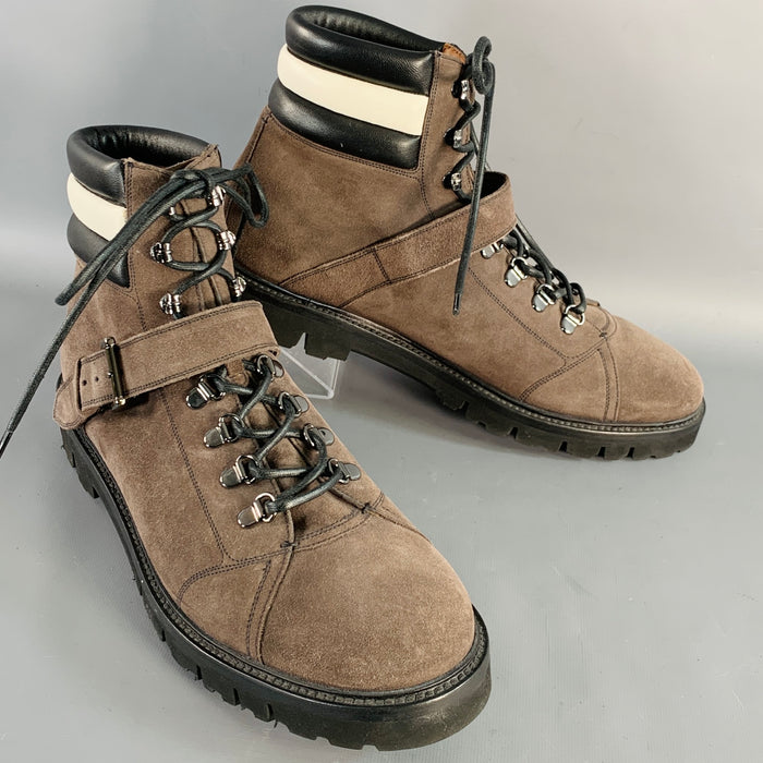 BALLY Size 10.5 Champions Brown Black White Quilted Suede Belted Boots