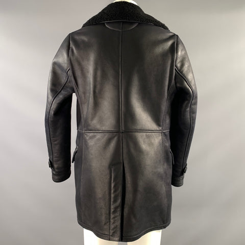 KITON Chest Size 40 Size 40 Black Leather Button Up Coat
