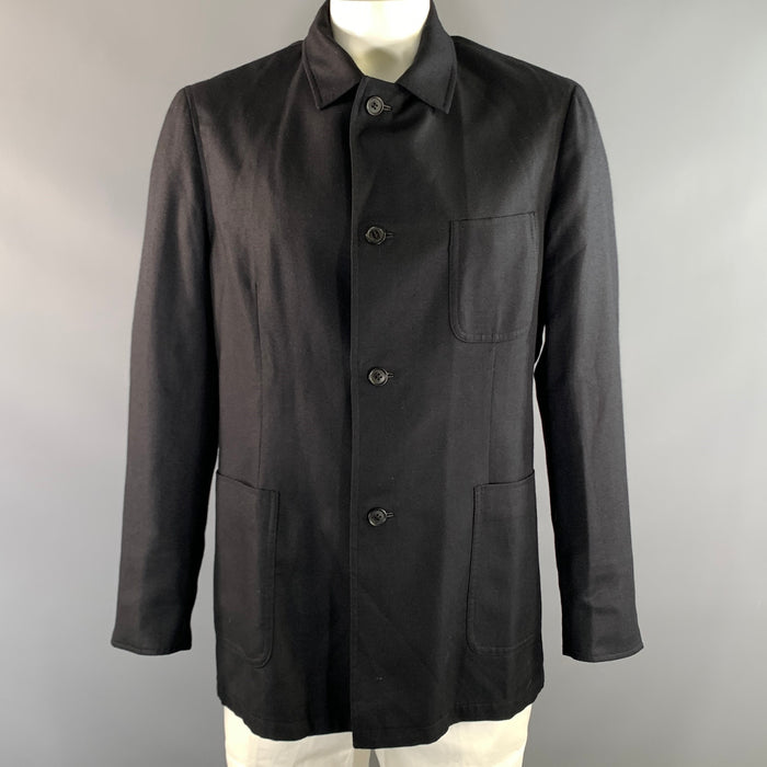 BRIONI Size L Black Silk Cashmere Pointed Collar Jacket