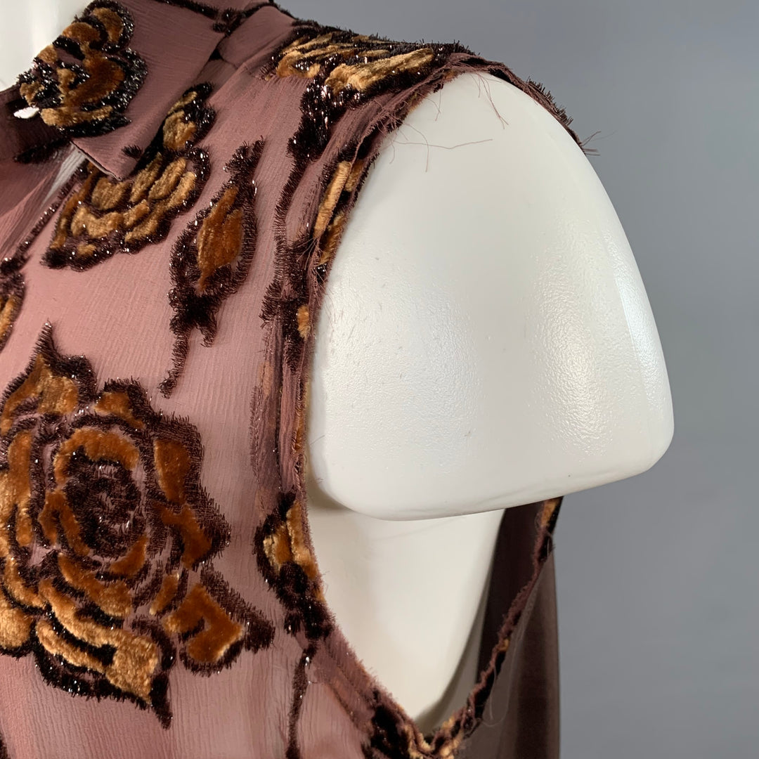 DRIES VAN NOTEN Size 36 Brown Tan Floral Viscose Silk Blend Velour Tank Top