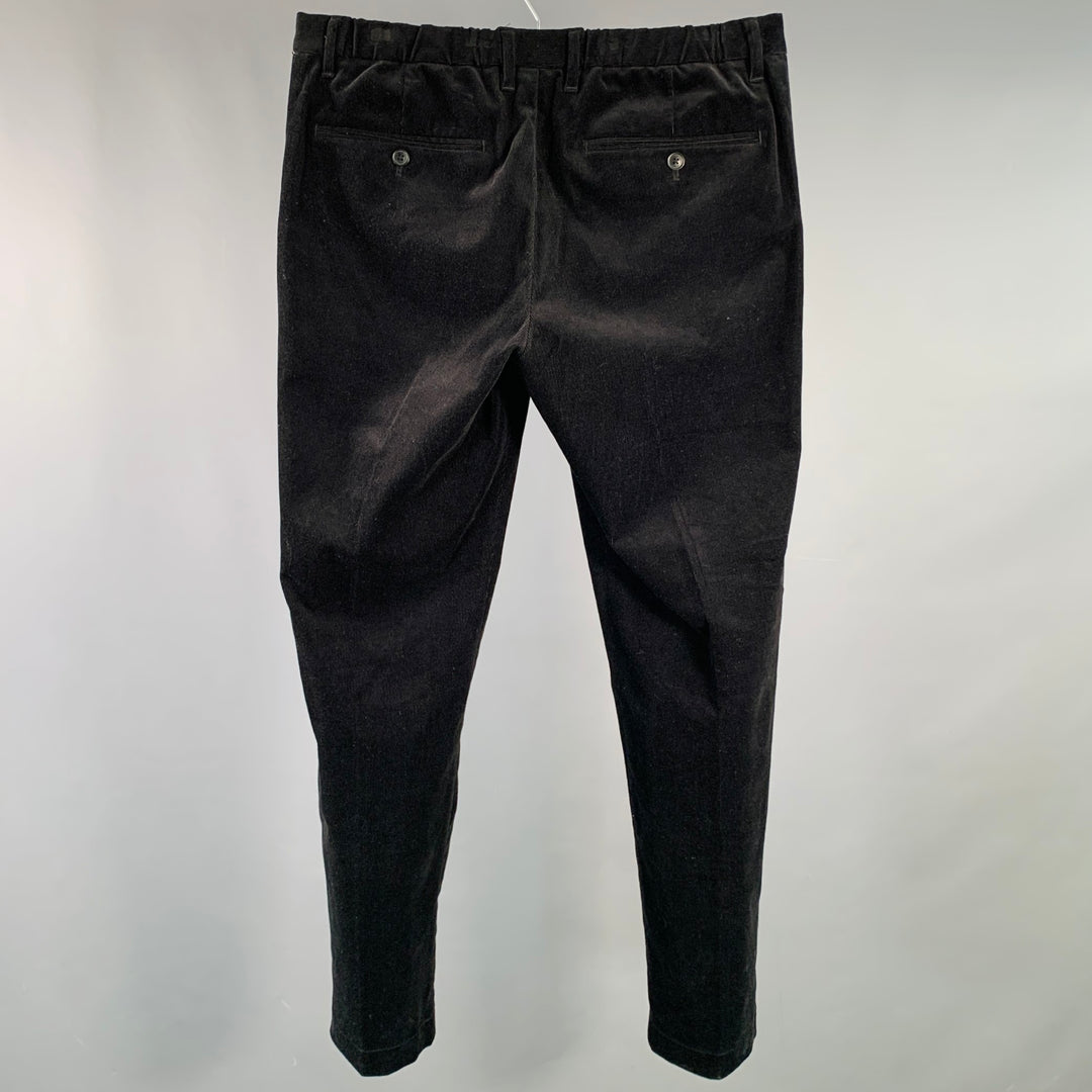 GLOBAL WORK Size L Black Corduroy Cotton Blend Drawstring Casual Pants