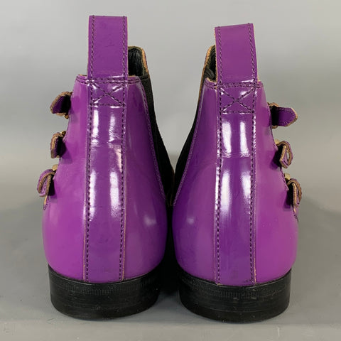GUCCI Size 7 Purple Black Leather Pointed Toe Boots