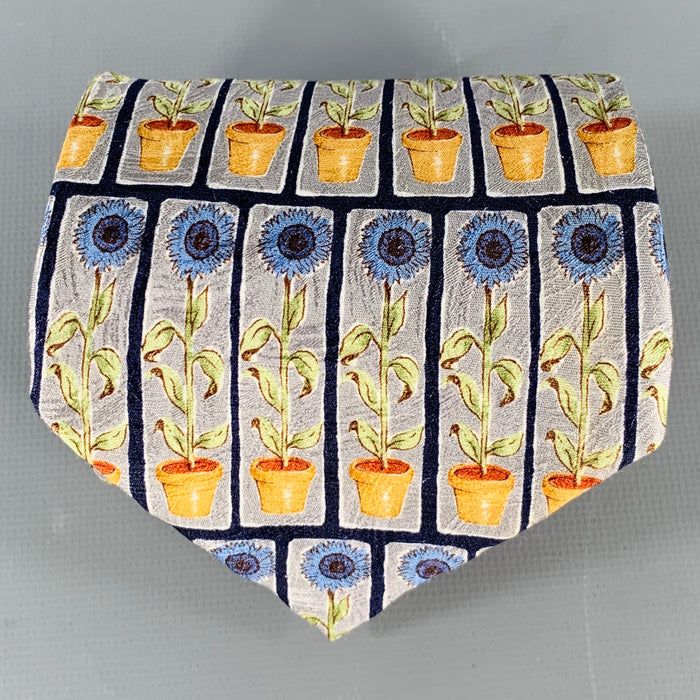 ERMENEGILDO ZEGNA Blue Yellow Floral Silk Tie
