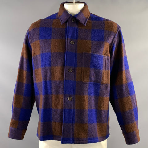 LEMAIRE AW2022 Size L Blue Brown Plaid Wool Button Up Jacket