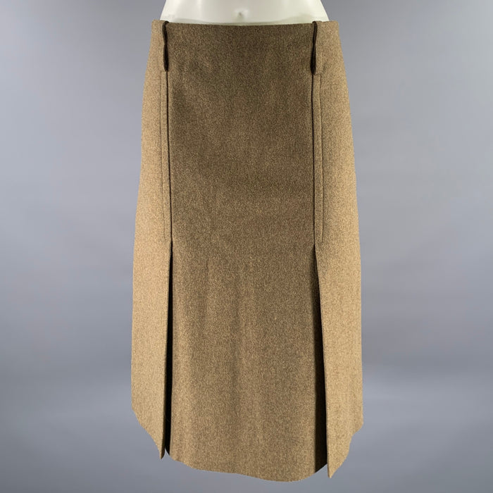 VICTORIA BECKHAM Size 10 Green Olive Merino Wool Mid-Calf Skirt