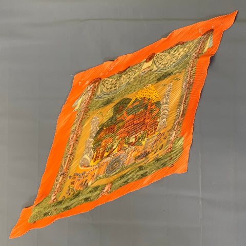 HERMES Orange Green Pleated Silk Scarves