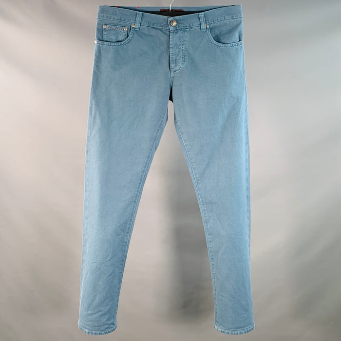 ISAIA Size 34 Blue Cotton Selvedge Twill Straight Button Fly Casual Pants