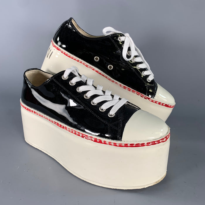 MARNI Size 9 Black White Leather Calf Sneakers