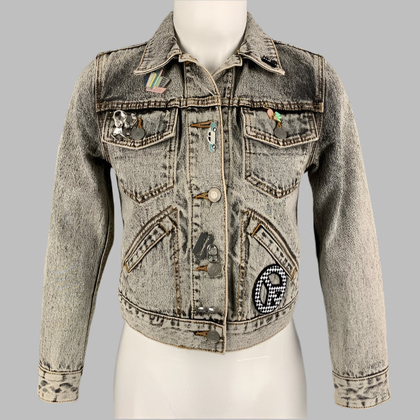 MARC JACOBS Size XS Black Denim Acid-Wash Pins Paradise Jacket
