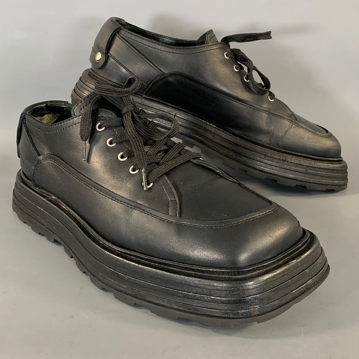 JIL SANDER Size 9 Black Leather Square Toe Lace Up Shoes