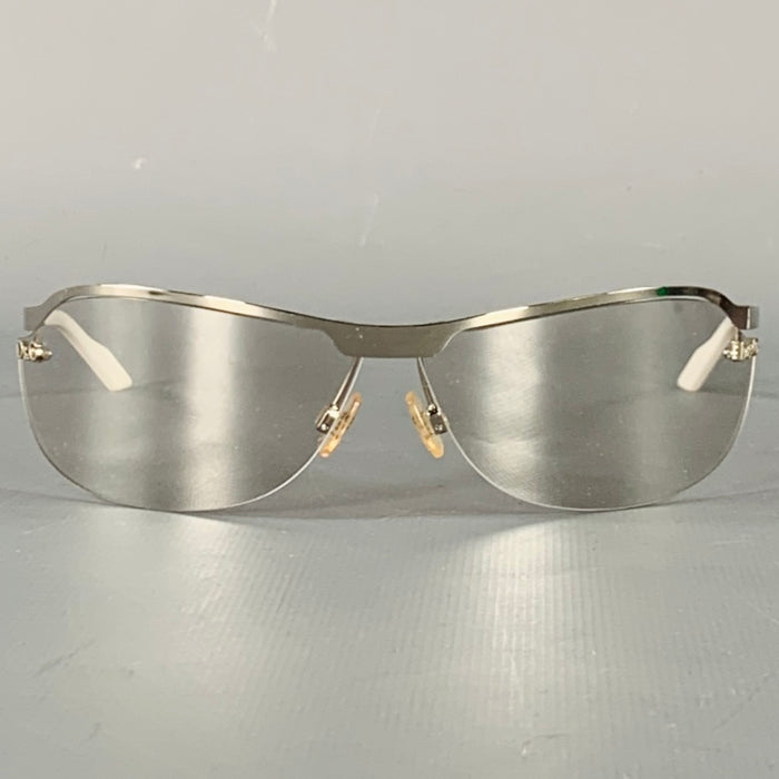 D&G by DOLCE & GABBANA Silver Metal Semi Rimless Wrap Around Sunglasses