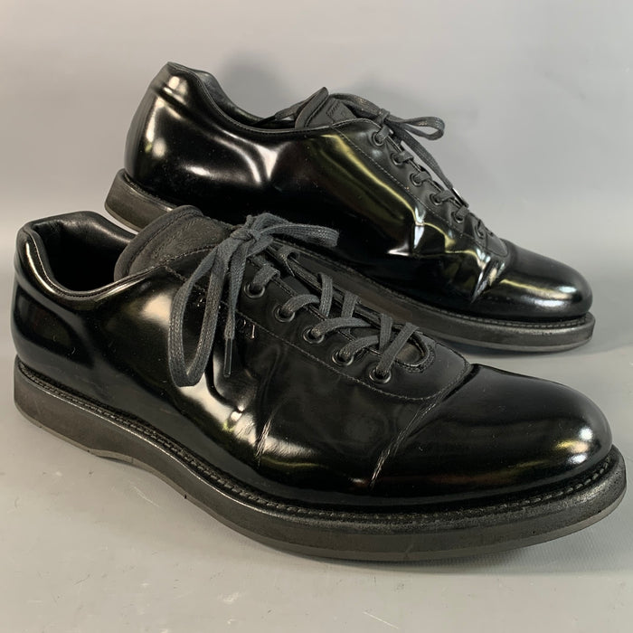 PRADA Size 10 Black 2E2718 Leather Lace Up Shoes