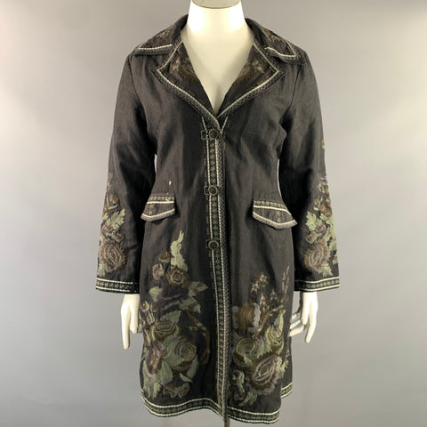 DB SPORT Size XL Black Grey Silk Blend Floral Single breasted Coat