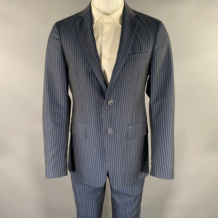 ETRO Size 38 Navy Blue Pinstripe Wool Notch Lapel Suit
