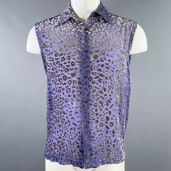 DRIES VAN NOTEN Size 34 Purple Grey Animal Print Button Up Tank Top